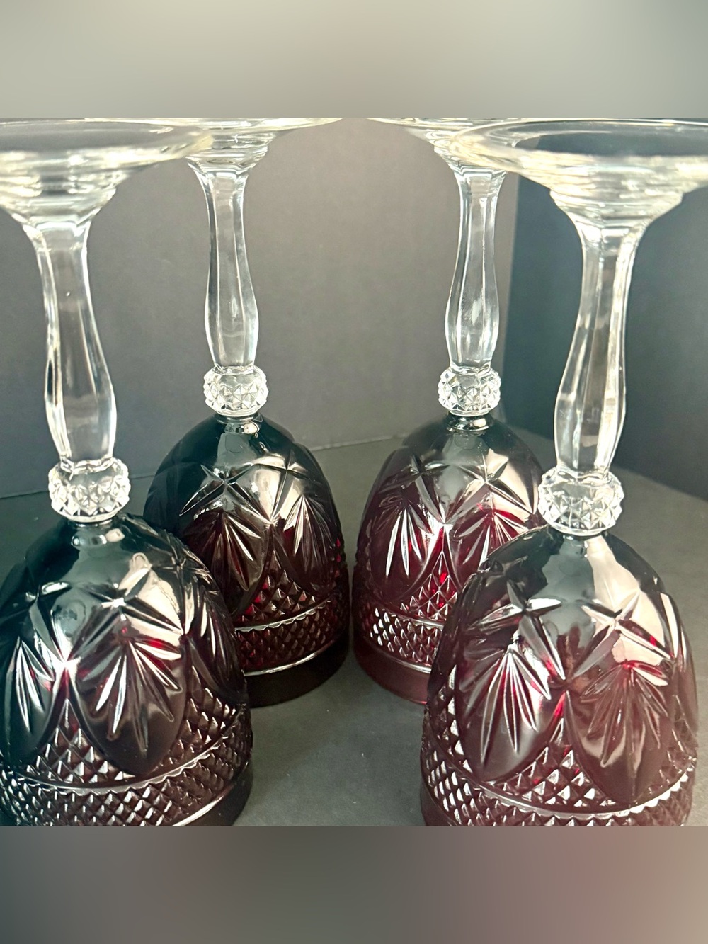 Vintage CRISTAL D'ARQUES Durand ANTIQUE RUBY RED Water Wine glasses 8" Set 4 - Picture 6 of 15